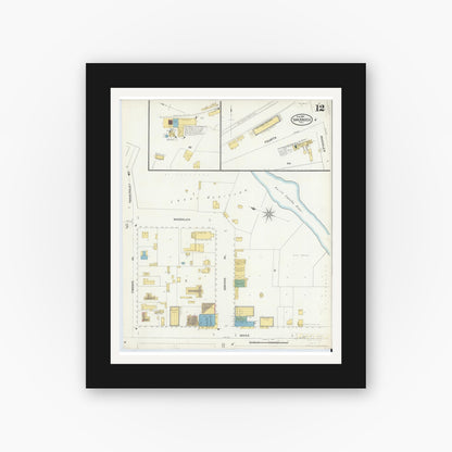Old map wall art mockup — black gallery frame with white mat — Sanborn Fire Insurance Map from San Angelo, Tom Green County, Texas (1904), Sheet #0012
