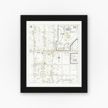 Old map wall art mockup — black gallery frame with white mat — Sanborn Fire Insurance Map from Panama City, Bay County, Florida (1927), Sheet #0017