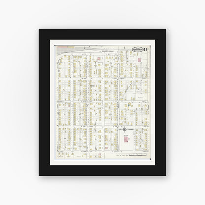 Old map wall art mockup — black gallery frame with white mat — Sanborn Fire Insurance Map from Murphysboro, Jackson County, Illinois (1914), Sheet #0011