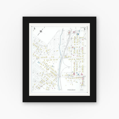 Old map wall art mockup — black gallery frame with white mat — Sanborn Fire Insurance Map from New Lexington, Perry County, Ohio (1950), Sheet #0005