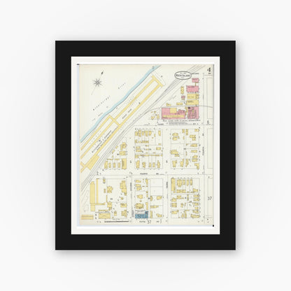 Old map wall art mockup — black gallery frame with white mat — Sanborn Fire Insurance Map from Rock Island, Rock Island County, Illinois (1898), Sheet #0004