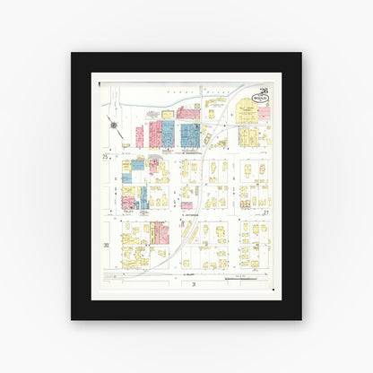 Old map wall art mockup — black gallery frame with white mat — Sanborn Fire Insurance Map from Waterloo, Black Hawk County, Iowa (1910), Sheet #0026