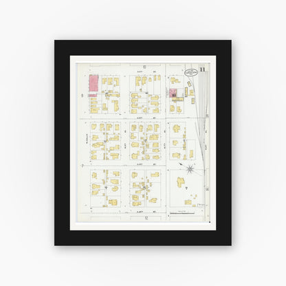 Old map wall art mockup — black gallery frame with white mat — Sanborn Fire Insurance Map from Corsicana, Navarro County, Texas (1905), Sheet #0011