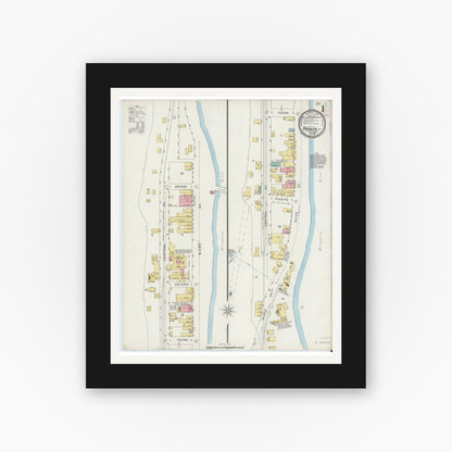 Old map wall art mockup — black gallery frame with white mat — Sanborn Fire Insurance Map from Parkers Landing, Armstrong County, Pennsylvania (1894), Sheet #0001