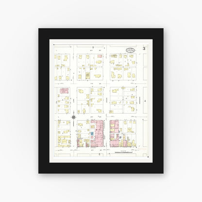 Old map wall art mockup — black gallery frame with white mat — Sanborn Fire Insurance Map from Tipton, Cedar County, Iowa (1914), Sheet #0003