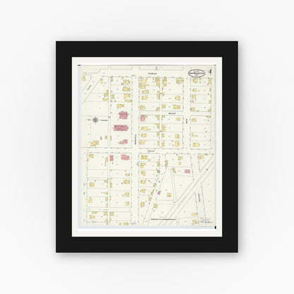 Old map wall art mockup — black gallery frame with white mat — Sanborn Fire Insurance Map from New Washington, Crawford County, Ohio (1911), Sheet #0004