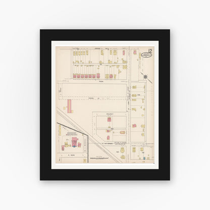 Old map wall art mockup — black gallery frame with white mat — Sanborn Fire Insurance Map from Lansdale, Montgomery County, Pennsylvania (1922), Sheet #0012