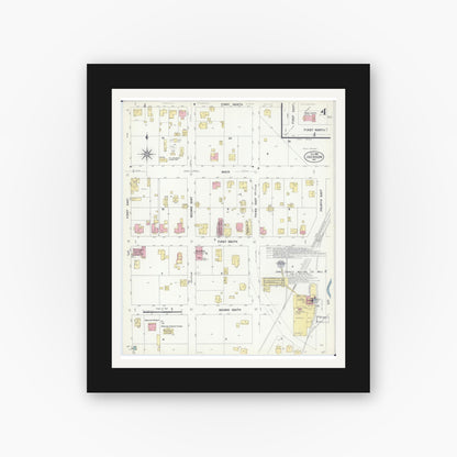 Old map wall art mockup — black gallery frame with white mat — Sanborn Fire Insurance Map from Jackson, Cape Girardeau County, Missouri (1908), Sheet #0004
