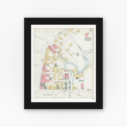 Old map wall art mockup — black gallery frame with white mat — Sanborn Fire Insurance Map from Taunton, Bristol County, Massachusetts (1893), Sheet #0005