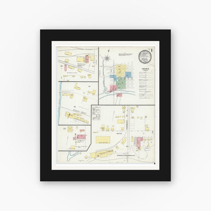 Old map wall art mockup — black gallery frame with white mat — Sanborn Fire Insurance Map from Tarboro, Edgecombe County, North Carolina (1896) - Complete Map Set