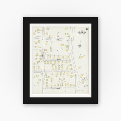 Old map wall art mockup — black gallery frame with white mat — Sanborn Fire Insurance Map from Northampton, Hampshire County, Massachusetts (1895), Sheet #0002