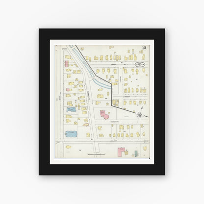 Old map wall art mockup — black gallery frame with white mat — Sanborn Fire Insurance Map from Oneida, Madison County, New York (1895), Sheet #0010