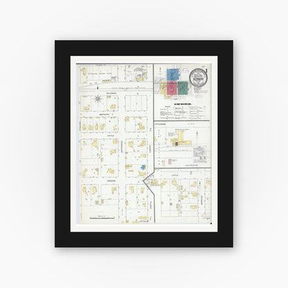 Old map wall art mockup — black gallery frame with white mat — Sanborn Fire Insurance Map from Newman, Douglas County, Illinois (1909), Sheet #0001
