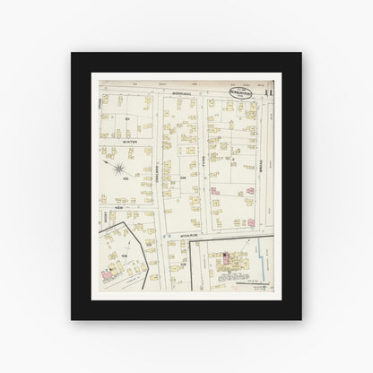Old map wall art mockup — black gallery frame with white mat — Sanborn Fire Insurance Map from Newburyport, Essex County, Massachusetts (1888), Sheet #0011