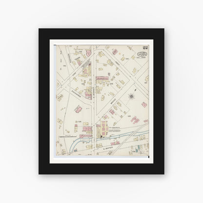 Old map wall art mockup — black gallery frame with white mat — Sanborn Fire Insurance Map from Akron, Summit County, Ohio (1886), Sheet #0022