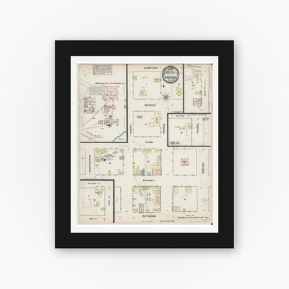 Old map wall art mockup — black gallery frame with white mat — Sanborn Fire Insurance Map from Madison, Madison County, Florida (1884), Sheet #0001