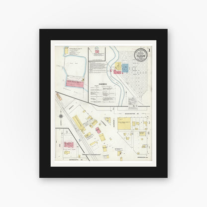Old map wall art mockup — black gallery frame with white mat — Sanborn Fire Insurance Map from Kilbourn, Columbia County, Wisconsin (1909) - Complete Map Set