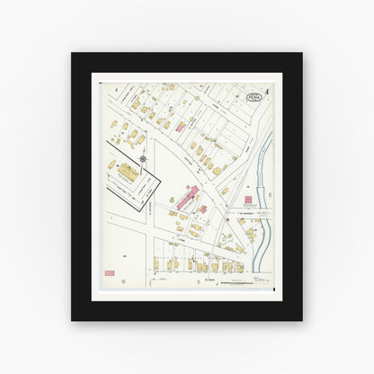 Old map wall art mockup — black gallery frame with white mat — Sanborn Fire Insurance Map from Xenia, Greene County, Ohio (1919), Sheet #0004