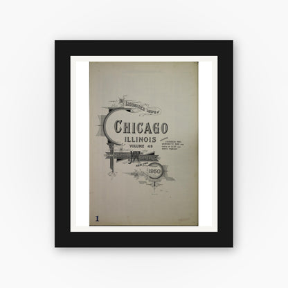 Old map wall art mockup — black gallery frame with white mat — Sanborn Fire Insurance Map from Chicago, Cook County, Illinois (1950), Sheet #0001