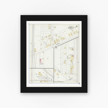 Old map wall art mockup — black gallery frame with white mat — Sanborn Fire Insurance Map from Painesville, Lake County, Ohio (1898), Sheet #0008