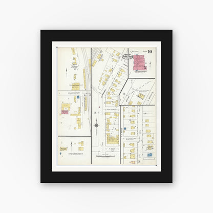 Old map wall art mockup — black gallery frame with white mat — Sanborn Fire Insurance Map from Rhinelander, Oneida County, Wisconsin (1920), Sheet #0010