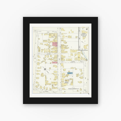 Old map wall art mockup — black gallery frame with white mat — Sanborn Fire Insurance Map from Delhi, Delaware County, New York (1911), Sheet #0004