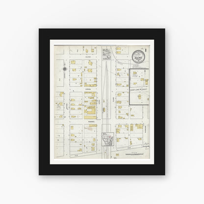 Old map wall art mockup — black gallery frame with white mat — Sanborn Fire Insurance Map from Elcho, Langlade County, Wisconsin (1920), Sheet #0001