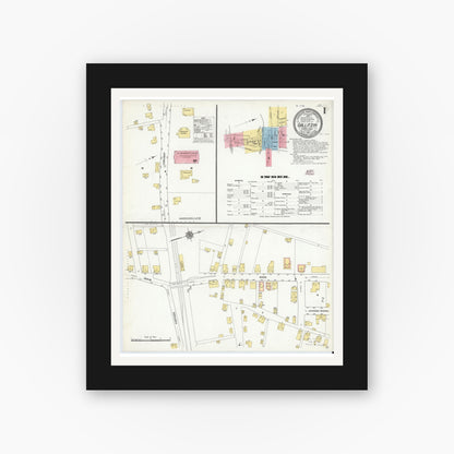 Old map wall art mockup — black gallery frame with white mat — Sanborn Fire Insurance Map from Gallitzin, Cambria County, Pennsylvania (1910), Sheet #0001