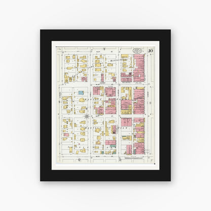 Old map wall art mockup — black gallery frame with white mat — Sanborn Fire Insurance Map from Joplin, Jasper County, Missouri (1900), Sheet #0010