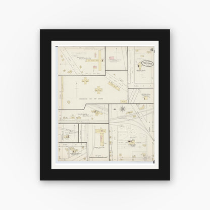 Old map wall art mockup — black gallery frame with white mat — Sanborn Fire Insurance Map from Fostoria, Seneca, Hancock, And Wood Counties, Ohio (1887), Sheet #0006