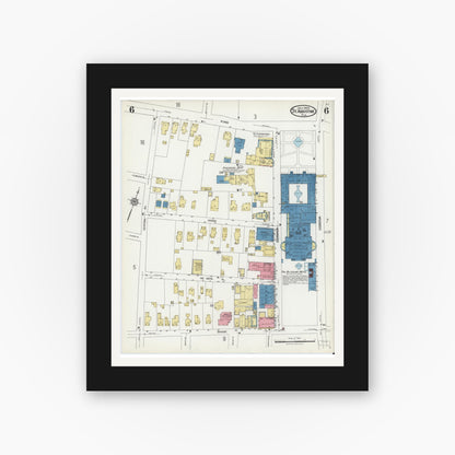 Old map wall art mockup — black gallery frame with white mat — Sanborn Fire Insurance Map from Saint Augustine, Saint John's County, Florida (1924), Sheet #0006