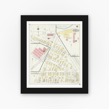 Old map wall art mockup — black gallery frame with white mat — Sanborn Fire Insurance Map from Benton Harbor, Berrien County, Michigan (1917), Sheet #0011