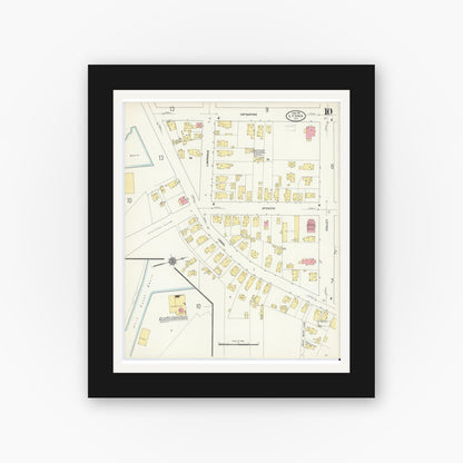 Old map wall art mockup — black gallery frame with white mat — Sanborn Fire Insurance Map from Lyons, Wayne County, New York (1911), Sheet #0010