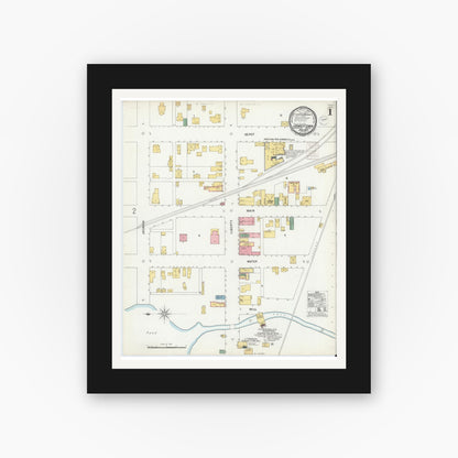 Old map wall art mockup — black gallery frame with white mat — Sanborn Fire Insurance Map from Jamestown, Mercer County, Pennsylvania (1900) - Complete Map Set