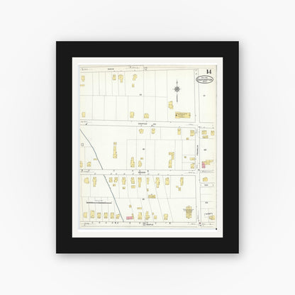 Old map wall art mockup — black gallery frame with white mat — Sanborn Fire Insurance Map from East Hampton, Hampshire County, Massachusetts (1916), Sheet #0014