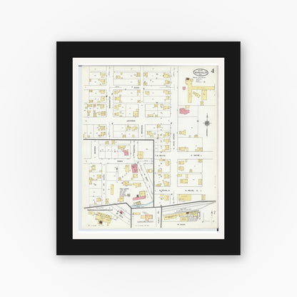 Old map wall art mockup — black gallery frame with white mat — Sanborn Fire Insurance Map from Versailles, Darke County, Ohio (1911), Sheet #0004