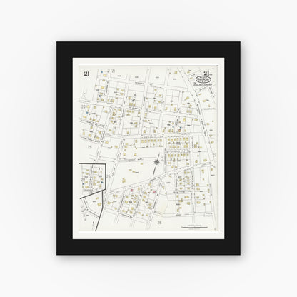 Old map wall art mockup — black gallery frame with white mat — Sanborn Fire Insurance Map from Freeport, Nassau County, New York (1925), Sheet #0021