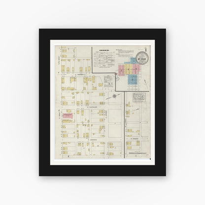 Old map wall art mockup — black gallery frame with white mat — Sanborn Fire Insurance Map from McAdoo, Schuylkill County, Pennsylvania (1912), Sheet #0001