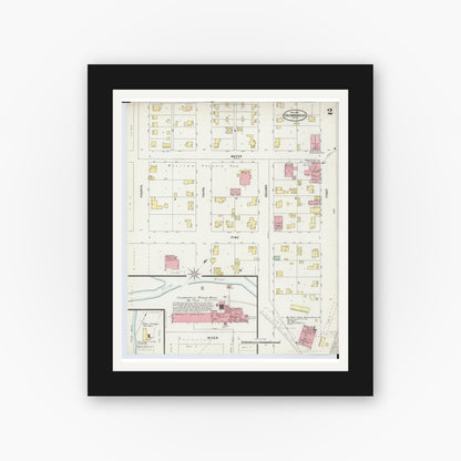 Old map wall art mockup — black gallery frame with white mat — Sanborn Fire Insurance Map from Columbiaville, Lapeer County, Michigan (1898), Sheet #0002