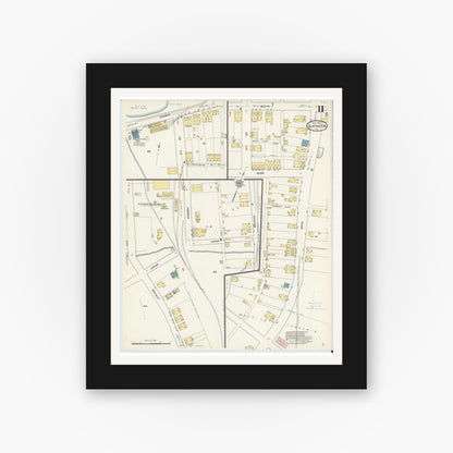 Old map wall art mockup — black gallery frame with white mat — Sanborn Fire Insurance Map from Slatington, Lehigh County, Pennsylvania (1913), Sheet #0011