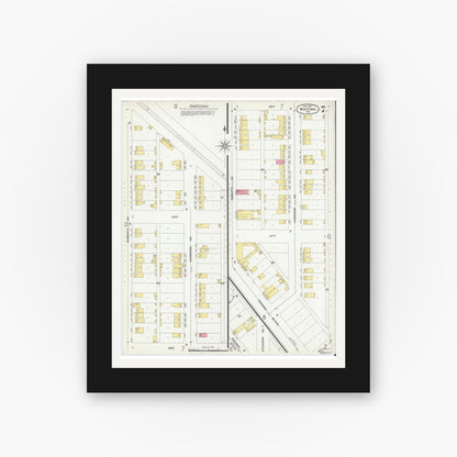 Old map wall art mockup — black gallery frame with white mat — Sanborn Fire Insurance Map from Whiting, Lake County, Indiana (1901), Sheet #0007