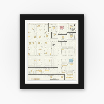 Old map wall art mockup — black gallery frame with white mat — Sanborn Fire Insurance Map from Childress, Childress County, Texas (1902), Sheet #0002