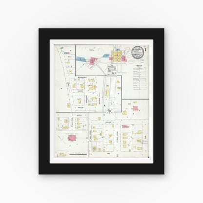 Old map wall art mockup — black gallery frame with white mat — Sanborn Fire Insurance Map from Huntsville, Randolph County, Missouri (1899) - Complete Map Set