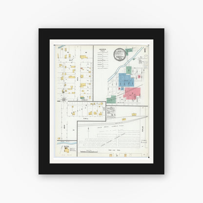 Old map wall art mockup — black gallery frame with white mat — Sanborn Fire Insurance Map from Cadott, Chippewa County, Wisconsin (1900), Sheet #0001