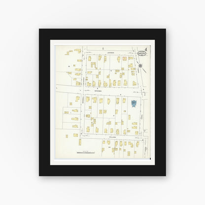 Old map wall art mockup — black gallery frame with white mat — Sanborn Fire Insurance Map from Greene, Chenango County, New York (1915), Sheet #0004
