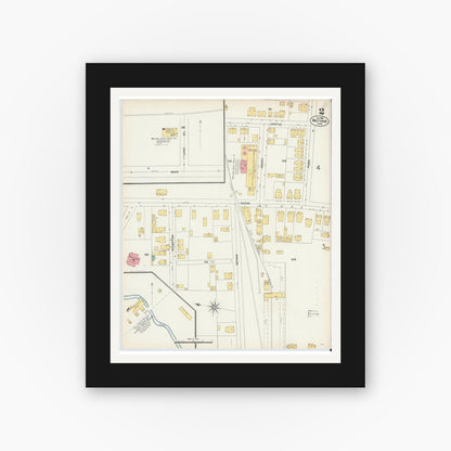 Old map wall art mockup — black gallery frame with white mat — Sanborn Fire Insurance Map from Waltham, Middlesex County, Massachusetts (1903), Sheet #0002