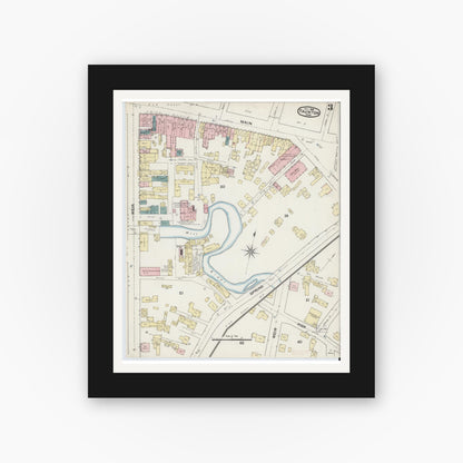 Old map wall art mockup — black gallery frame with white mat — Sanborn Fire Insurance Map from Taunton, Bristol County, Massachusetts (1888), Sheet #0003
