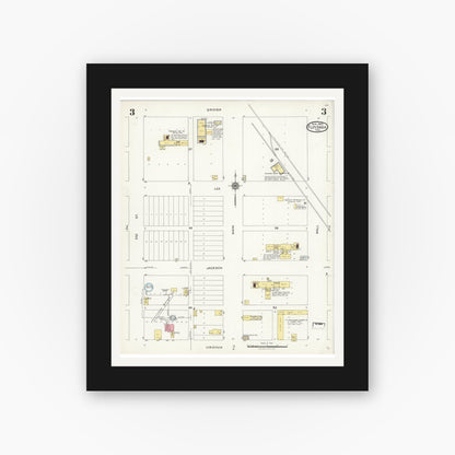 Old map wall art mockup — black gallery frame with white mat — Sanborn Fire Insurance Map from Floydada, Floyd County, Texas (1925), Sheet #0003