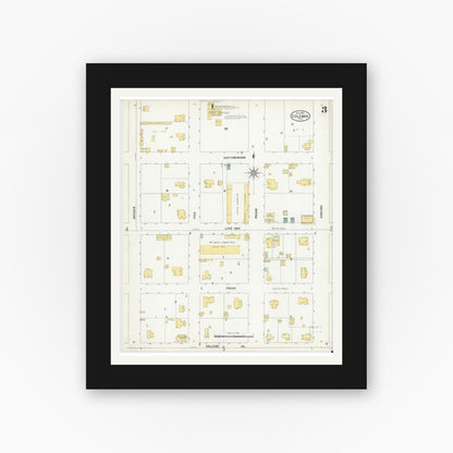 Old map wall art mockup — black gallery frame with white mat — Sanborn Fire Insurance Map from Coleman, Coleman County, Texas (1904), Sheet #0003