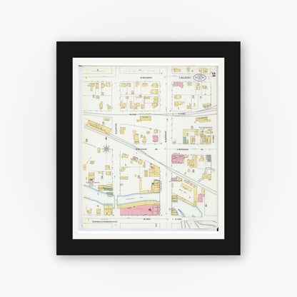 Old map wall art mockup — black gallery frame with white mat — Sanborn Fire Insurance Map from Albion, Calhoun County, Michigan (1900), Sheet #0002